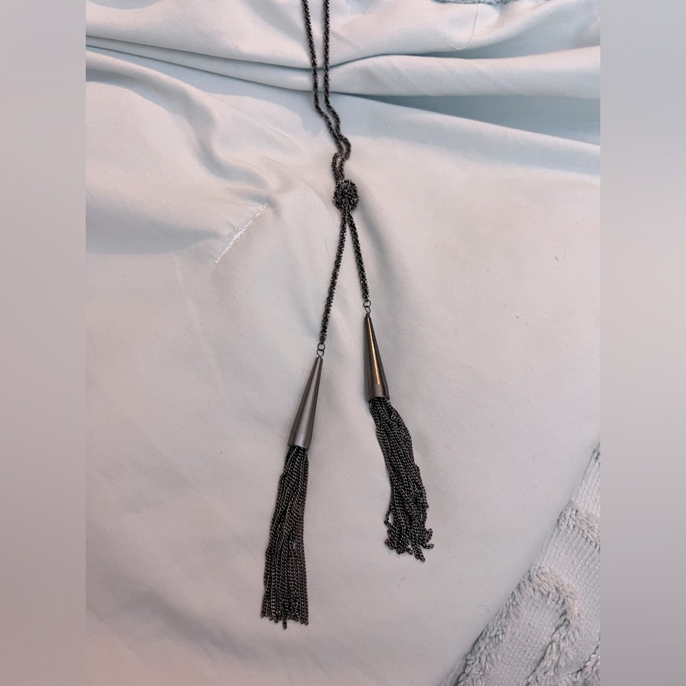 Kendra Scott Phara Gunmetal Tassel Lariat Necklace